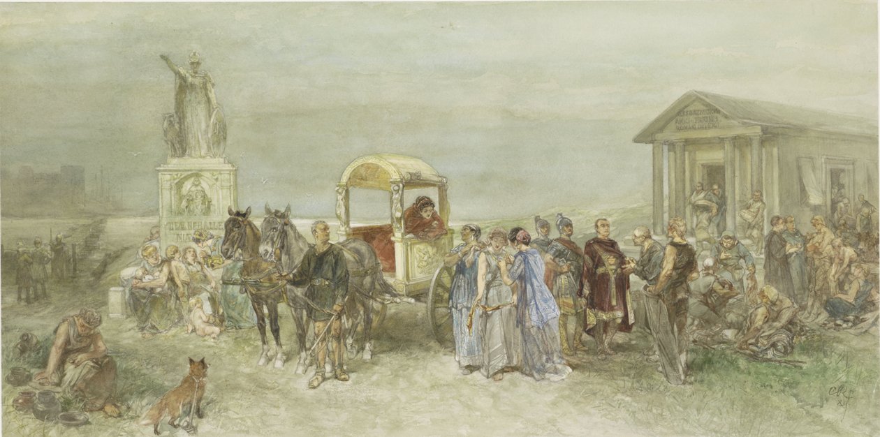 Marktplaats met Romeinen en Batavieren door Charles Rochussen