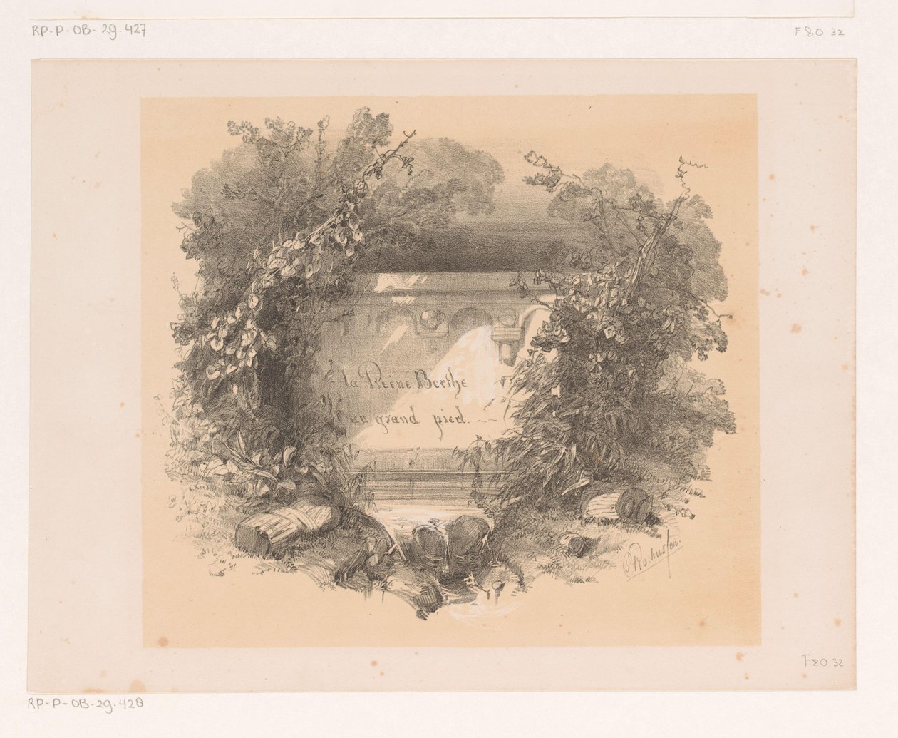 Titel op muur in landschap door Charles Rochussen