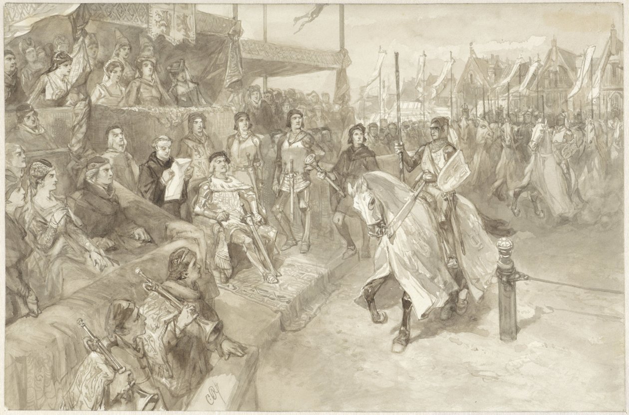 Toernooispel te Haarlem, illustratie van episode uit De Roos van Dekama door Charles Rochussen