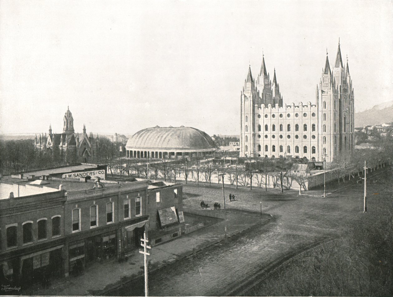De Vergaderzaal, Tabernakel en Mormoonse Tempel, Salt Lake City, VS, 1895 door Charles Roscoe Savage