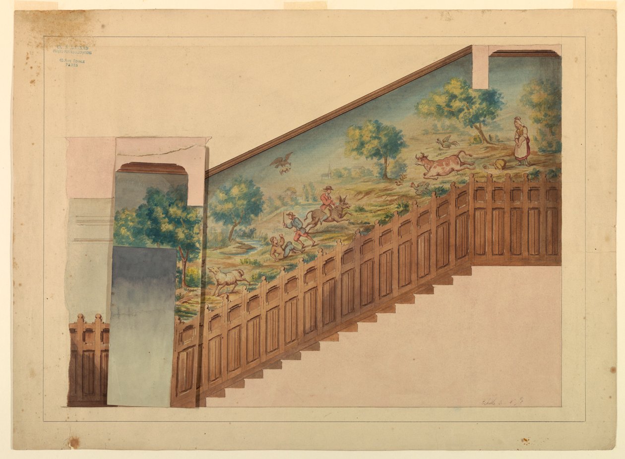 Ontwerp met Overlay voor Deel van Trap in Château-sur-Mer, Newport, Rhode Island door Charles Salagnad, French