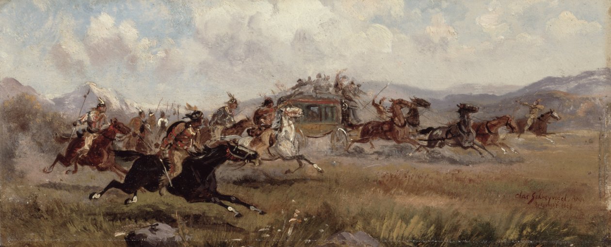 Sioux die een Postkoets Aanvallen, 1909 door Charles Schreyvogel