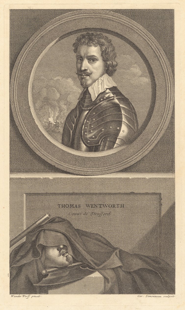 Thomas Wentworth, Graaf van Strafford door Charles Simonneau after Adriaen van der Werff after Sir Anthony van Dyck