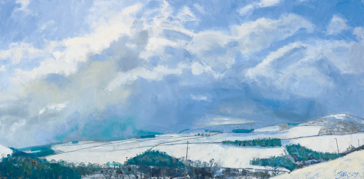 Wolken pakken zich samen boven de heuvels, 2016 (olieverf op doek) door Charles Simpson