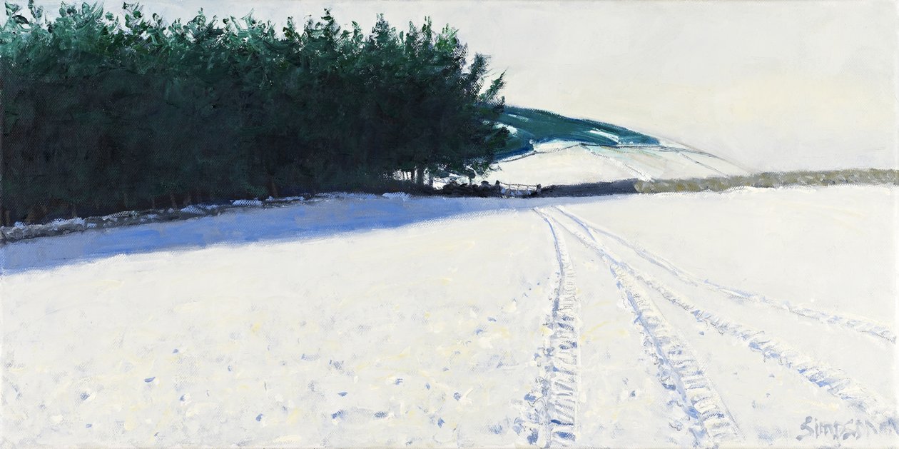 Donkere bomen en sneeuw, 2011 (olieverf op doek) door Charles Simpson
