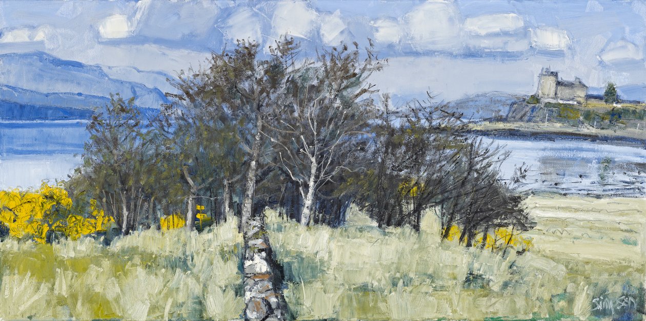 Bomen en kasteel, Mull, 2010 (olieverf op doek) door Charles Simpson