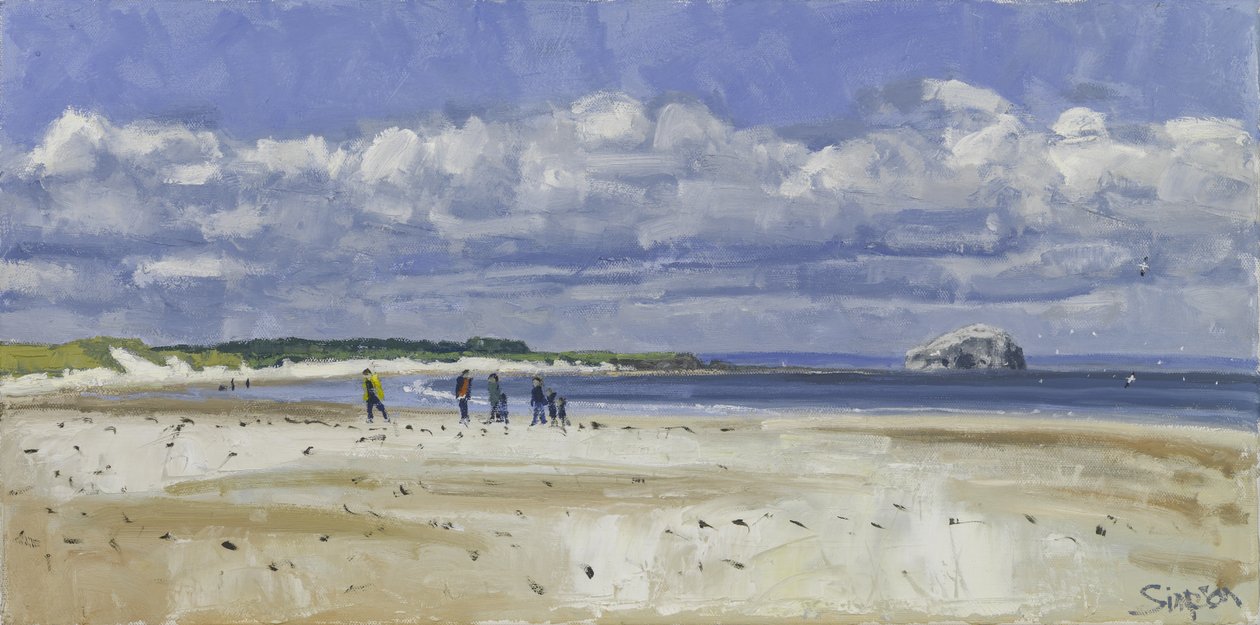 Wandelaars en jan-van-genten, Bass Rock, 2016 (olieverf op doek) door Charles Simpson