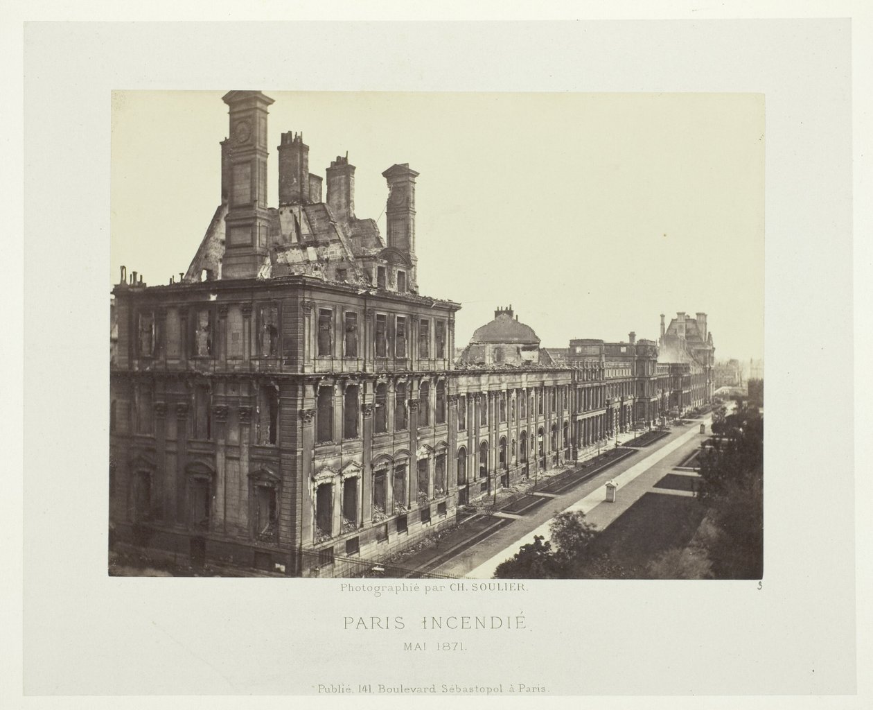 Brand in Parijs (Palais des Tuileries, Pavillon de Marsan) door Charles Soulier