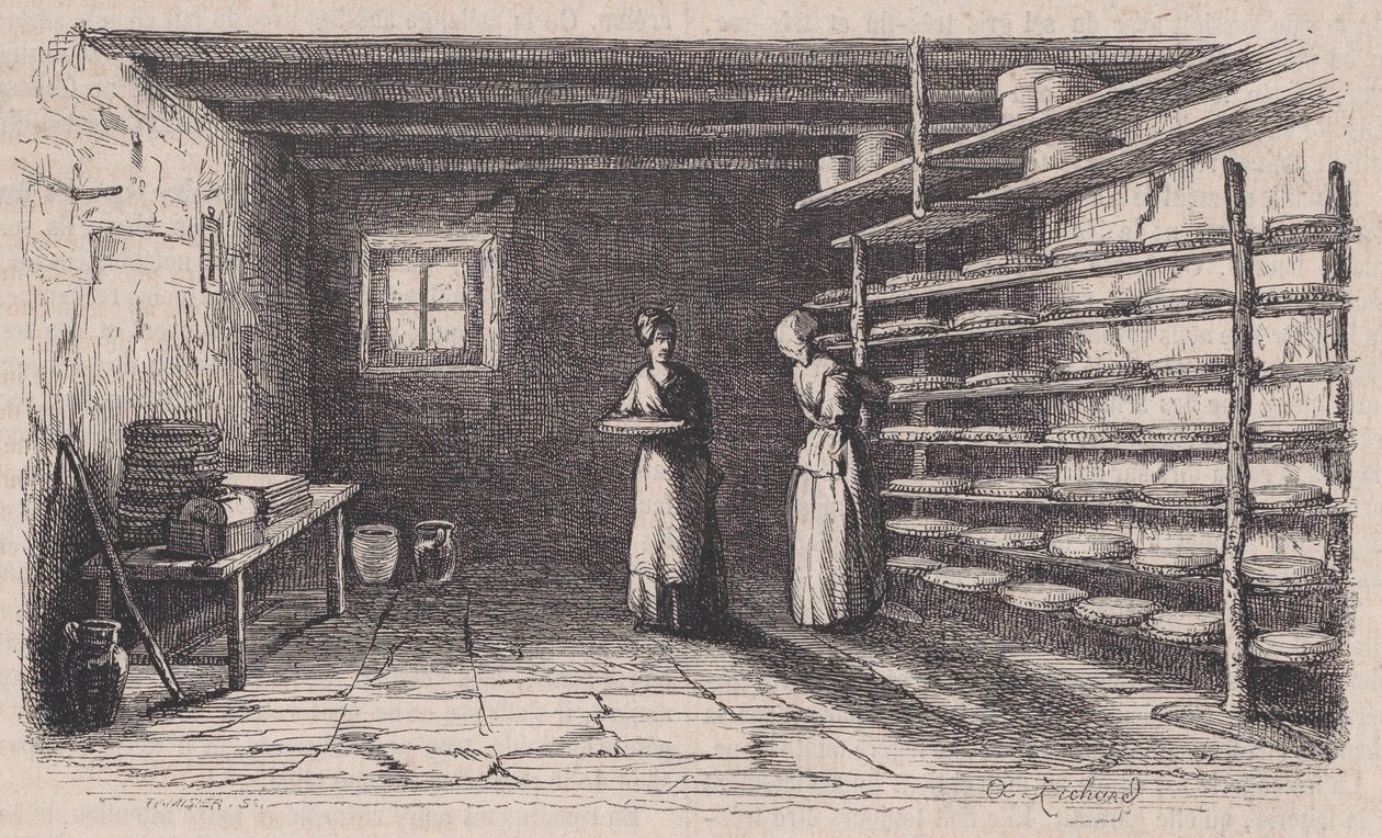 Een Kaasmakerij, uit Magasin Pittoresque door Charles Tamisier
