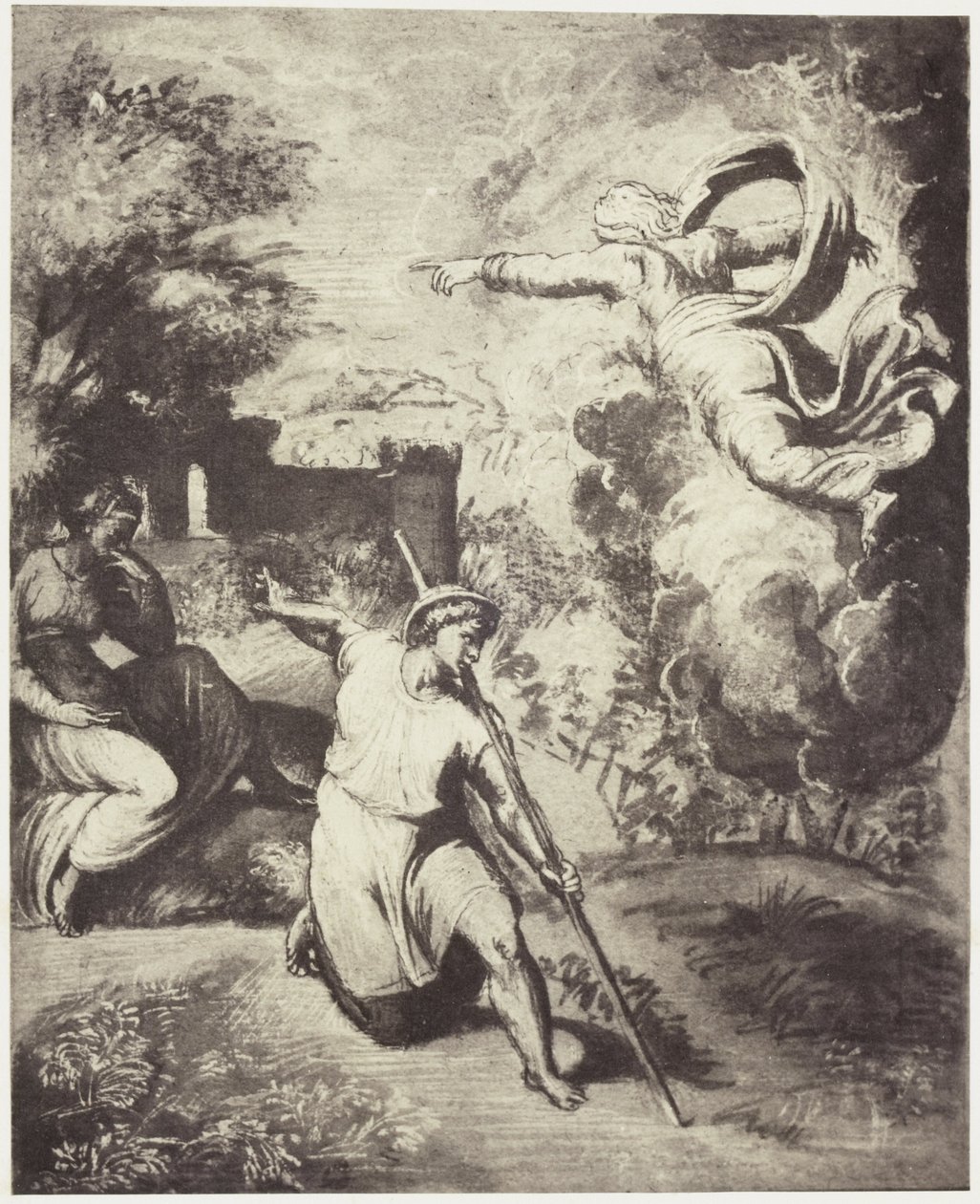 Fotoreproductie van een tekening van Rafaël, verdrijving van Adam en Eva uit het paradijs door Charles Thurston Thompson