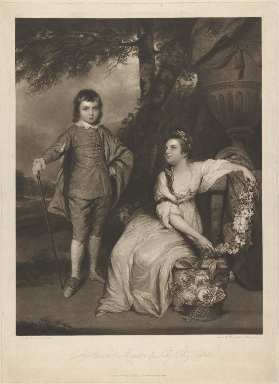 George, burggraaf van Malden, en Lady Elizabeth Capel door Charles Turner