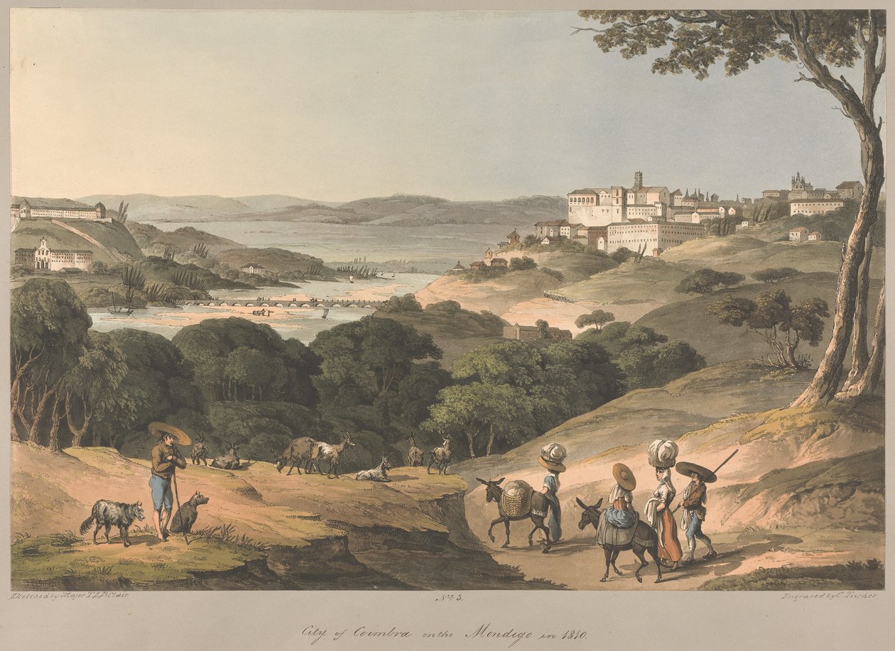 Nr. 3  De stad Coimbra aan de Mondego in 1810 door Charles Turner