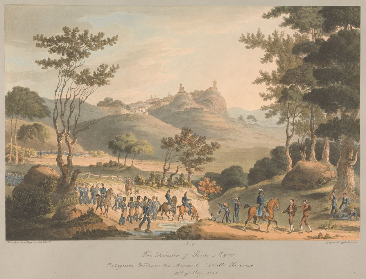 Nr. 9 De grens van Pina Macor. Portugese troepen op mars naar Costello Branco, 18 mei 1811 door Charles Turner