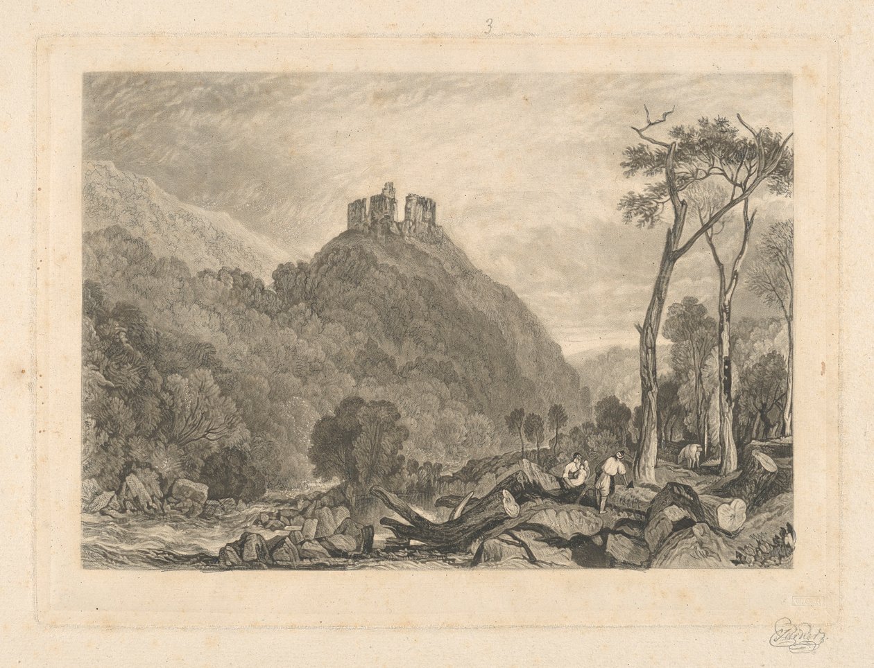 Kasteel Okehampton, aan de rivier Okement door Charles Turner