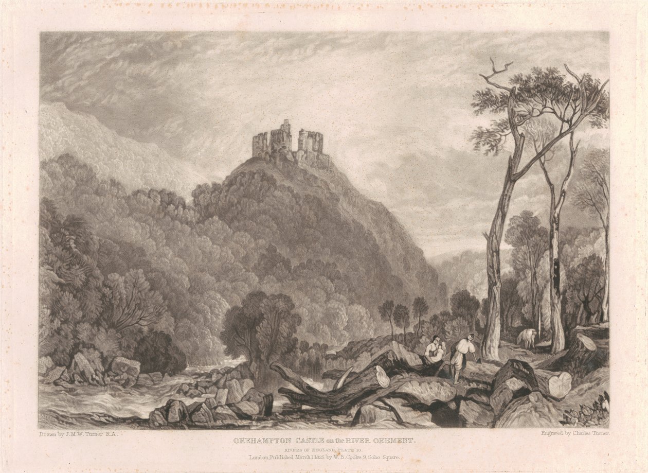 Het kasteel van Okehampton aan de rivier de Okement door Charles Turner