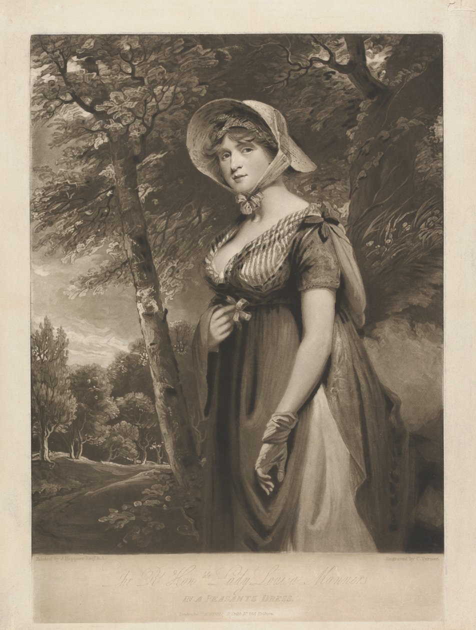 De zeer geachte Lady Louisa Manners in een boerenkleding door Charles Turner
