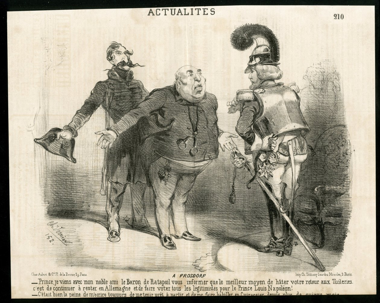 Illustratie van Charles Vernier in Le Charivari - Over - Duitsland Pruisen, President van de Republiek, Frosdorf - Ratapoil door Charles Vernier