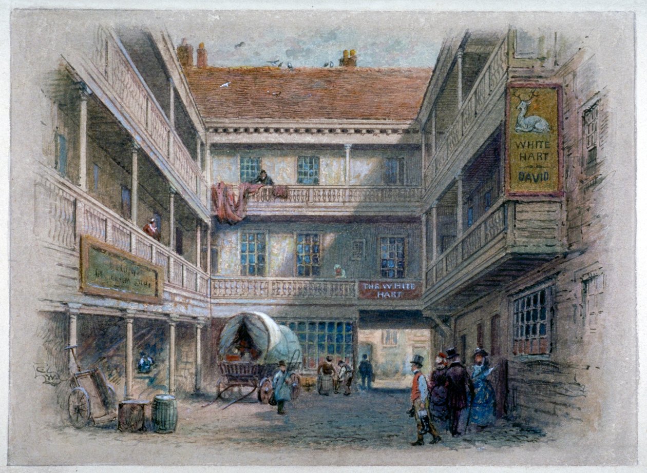 Binnenplaats van de White Hart Inn, Borough High Street, Southwark, Londen door Charles Wilkinson