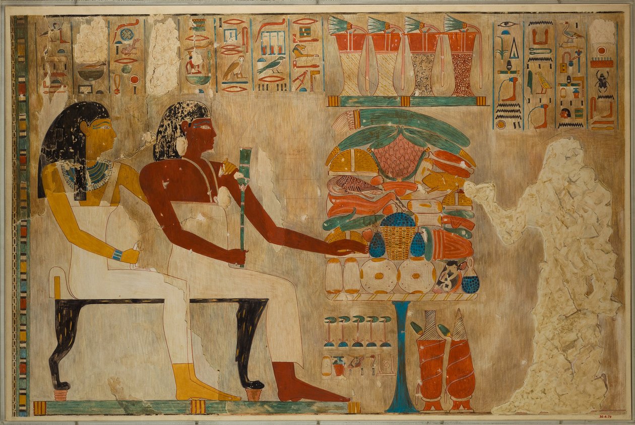 Vizier Rekhmire en zijn moeder Meryt met voedseloffers, ca. 1928 door Charles Wilkinson