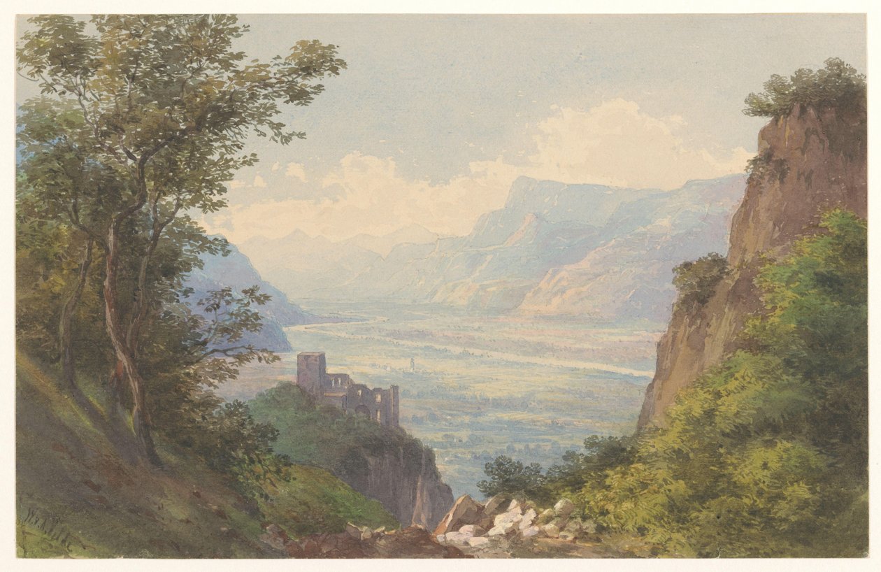 Gezicht op de vallei van Meran in Tirol door Charles William Meredith van de Velde