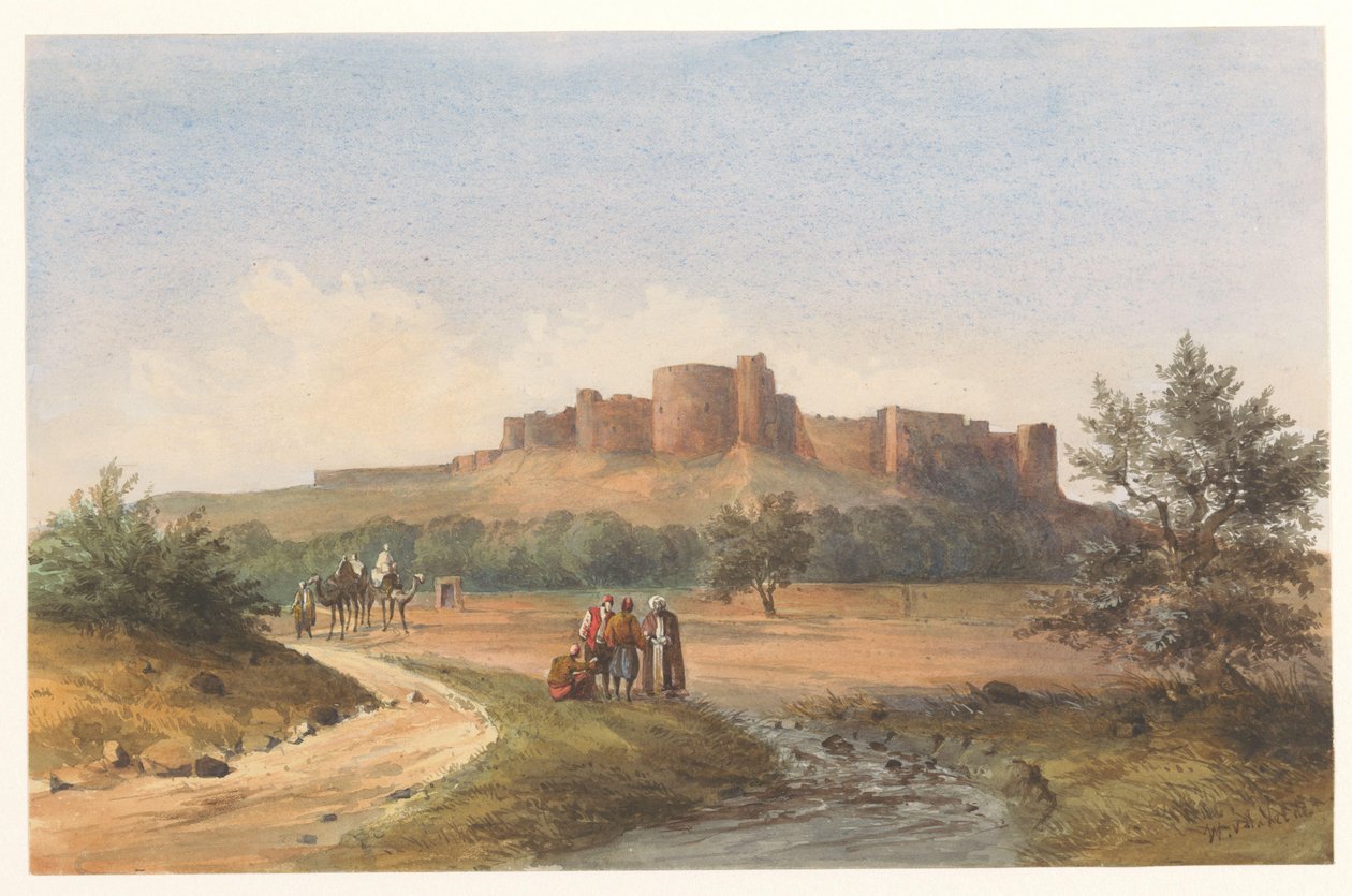 Gezicht op het kasteel St. Louis te Sidon, Libanon door Charles William Meredith van de Velde