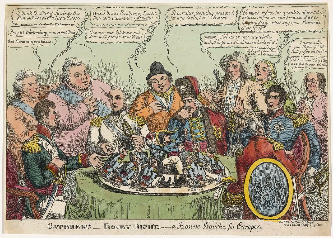 Cateraars- Boney Dishd- een Bonne Bouche voor Europa, uitgegeven 1813 door Charles Williams