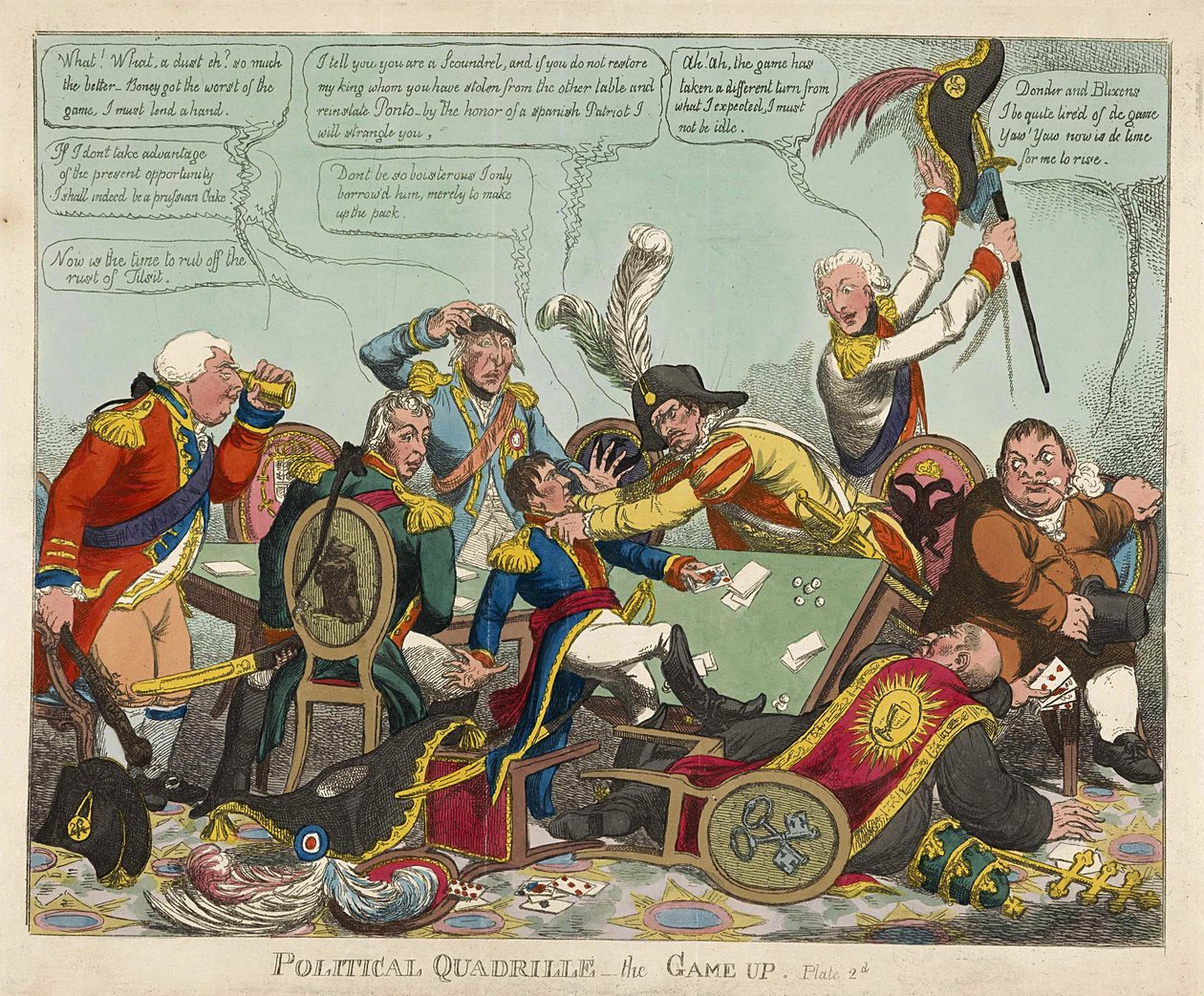 Politieke Quadrille -- het Spel Voorbij, uitgegeven 1806 door Charles Williams