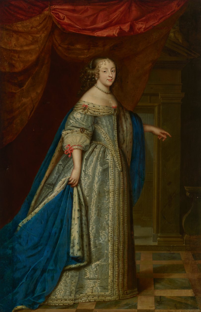 Portret van een vrouw, ten voeten uit, traditioneel geïdentificeerd als Henrietta Maria, koningin van Engeland door Charles and Henri (1603 77) Beaubrun