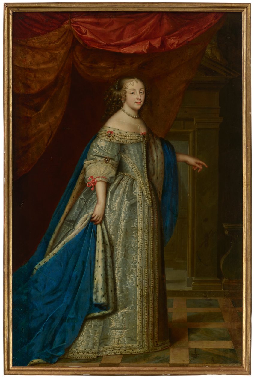 Portret van een vrouw, ten voeten uit, traditioneel geïdentificeerd als Henrietta Maria, koningin van Engeland door Charles and Henri (1603 77) Beaubrun