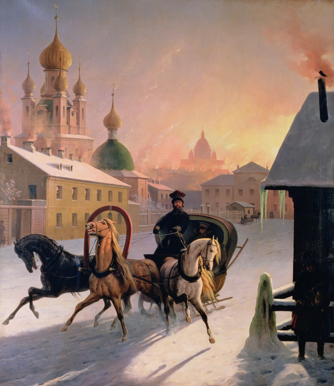 Troika op straat in Sint-Petersburg, 1850s door Charles de Hampeln