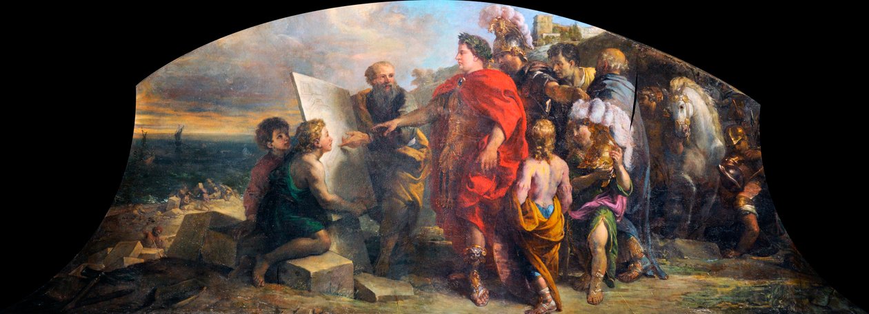 Keizer Augustus bouwt de haven van Miseno door Charles de la Fosse