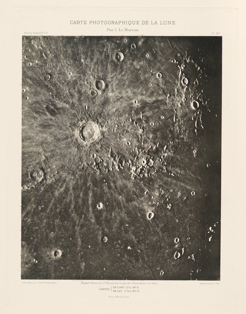 Fotografische kaart van de maan, plaat XIV,22 maart door Charles le Morvan