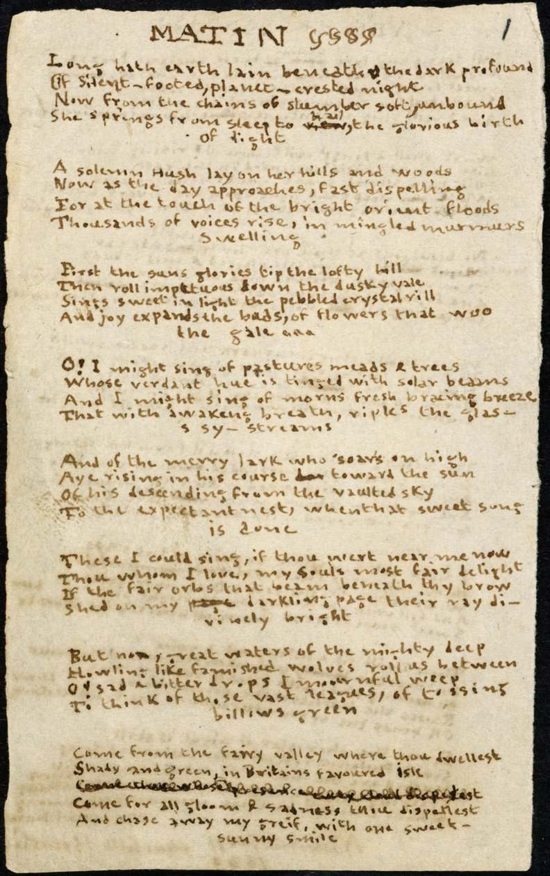 Gedicht van Charlotte Bronte. Autograaf schone kopie, met doorhalingen, van het gedicht 