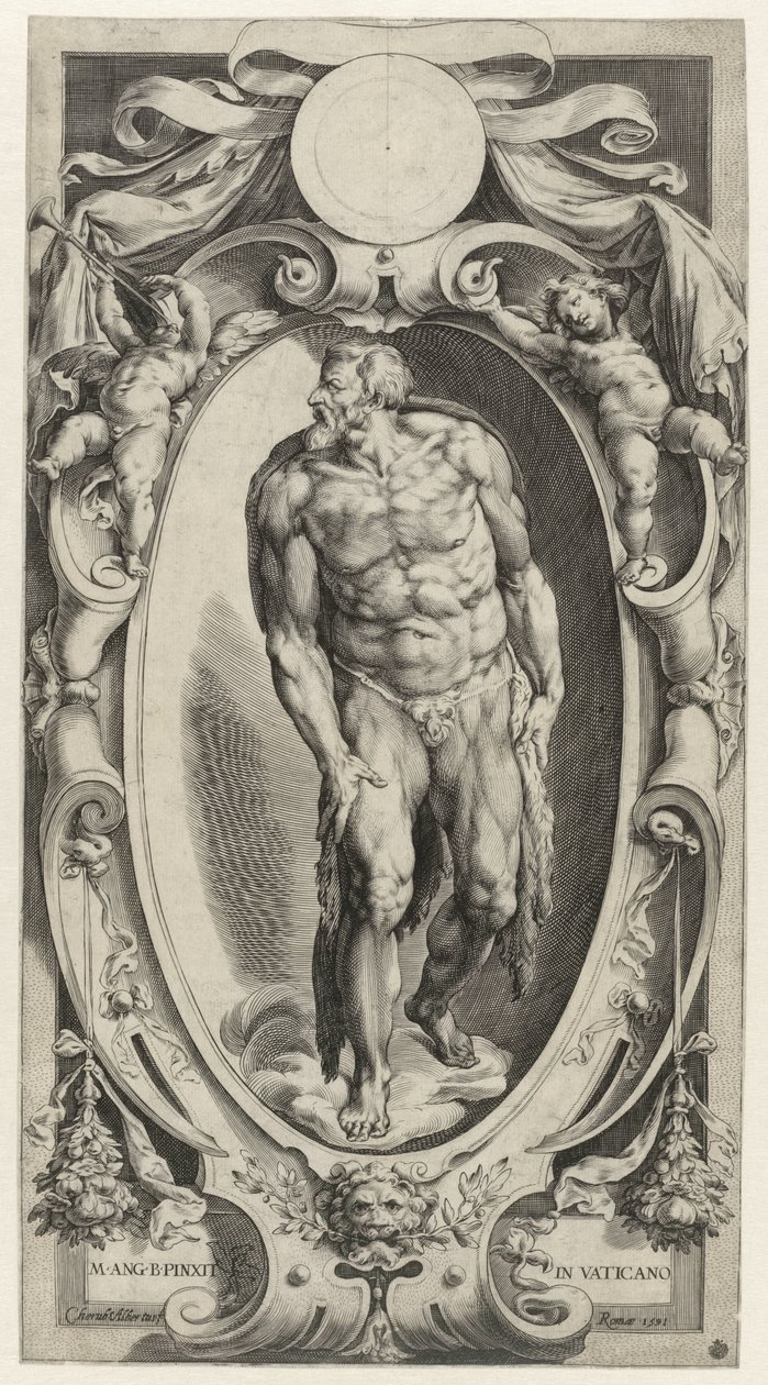 Johannes de Doper in een cartouche Figuren uit het Laatste Oordeel in de Sixtijnse Kapel door Cherubino Alberti