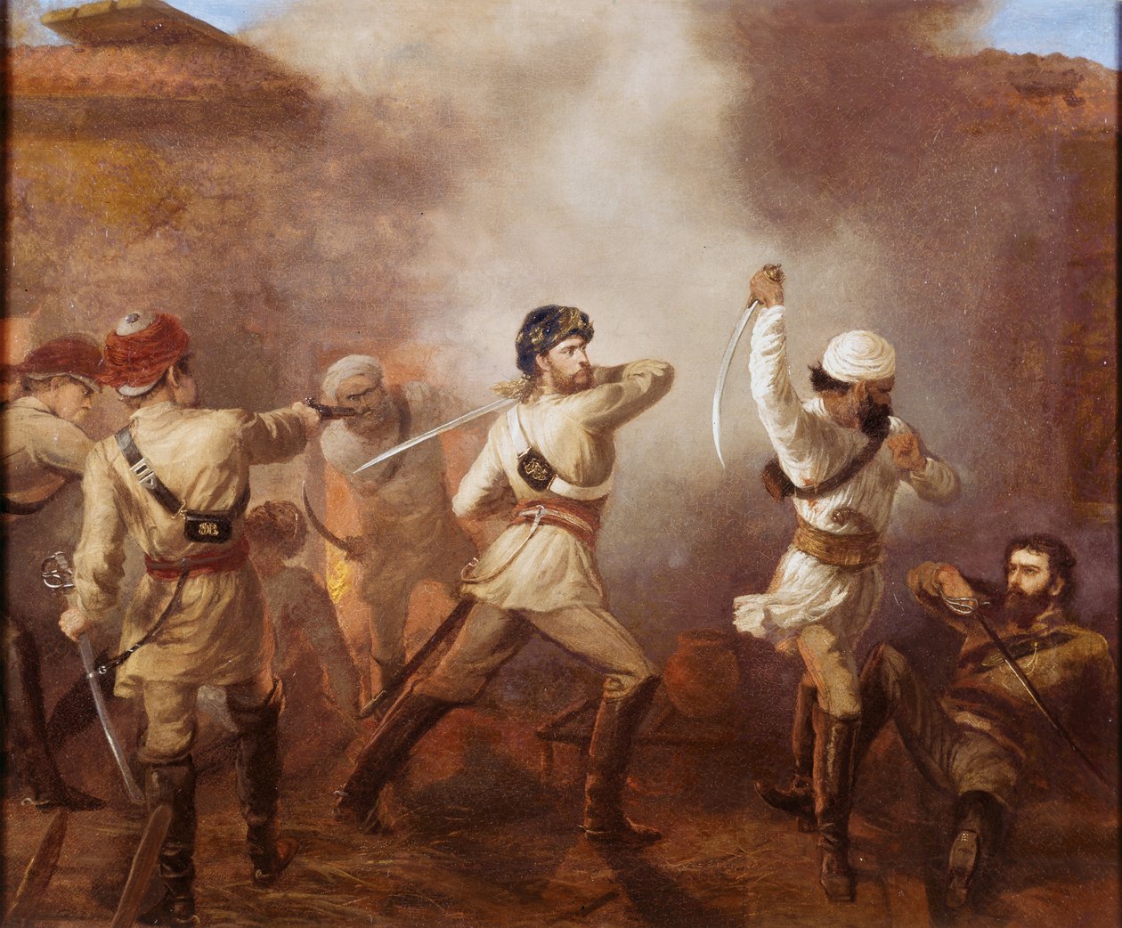 Kapitein Charles John Stanley Gough (1832-1912) tijdens de Indiase Muiterij in Khurkowhah op 15 augustus 1857, c.1860 door Chevalier Louis William Desanges