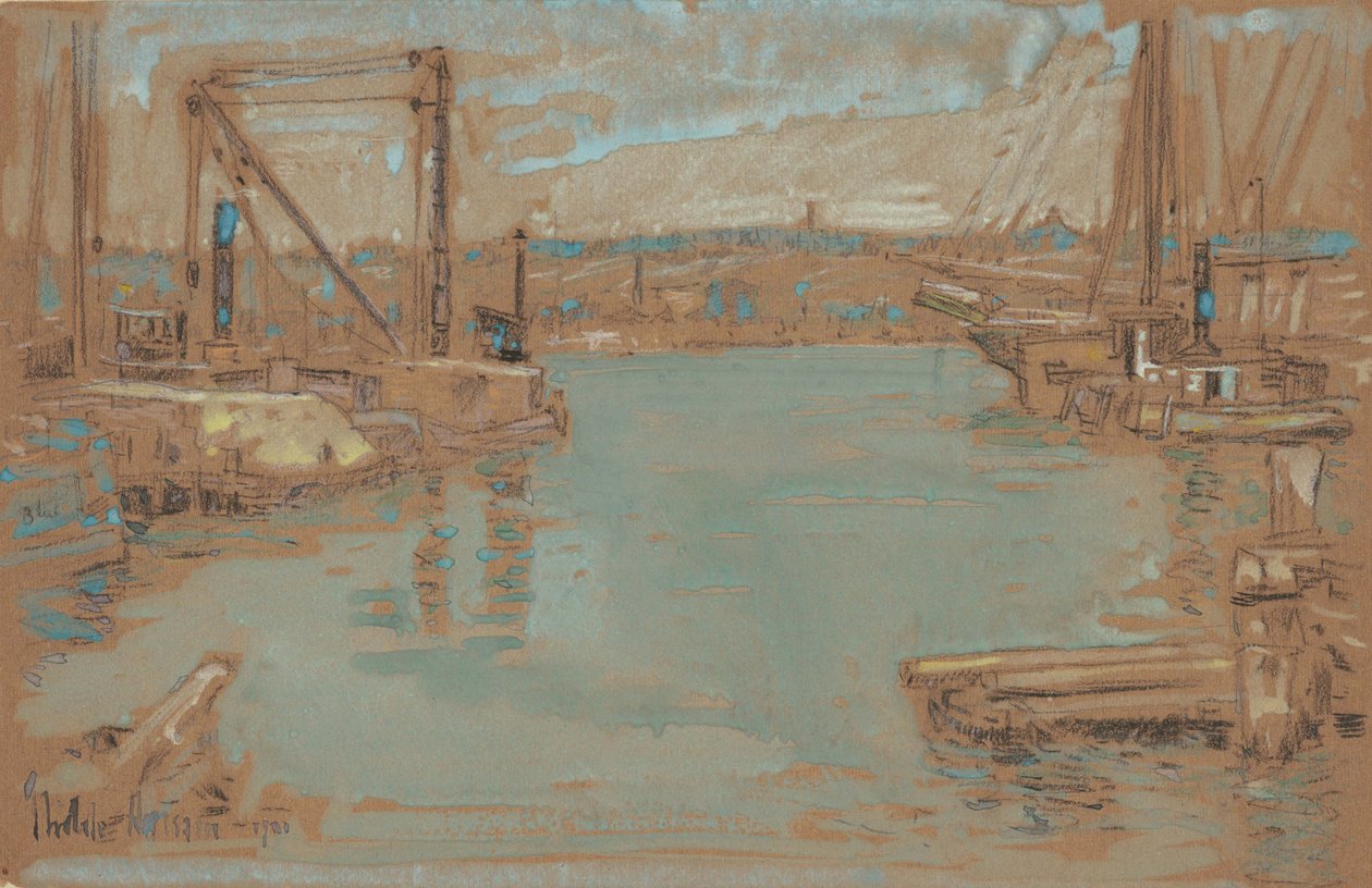 North River Dock, New York door Childe Frederick Hassam