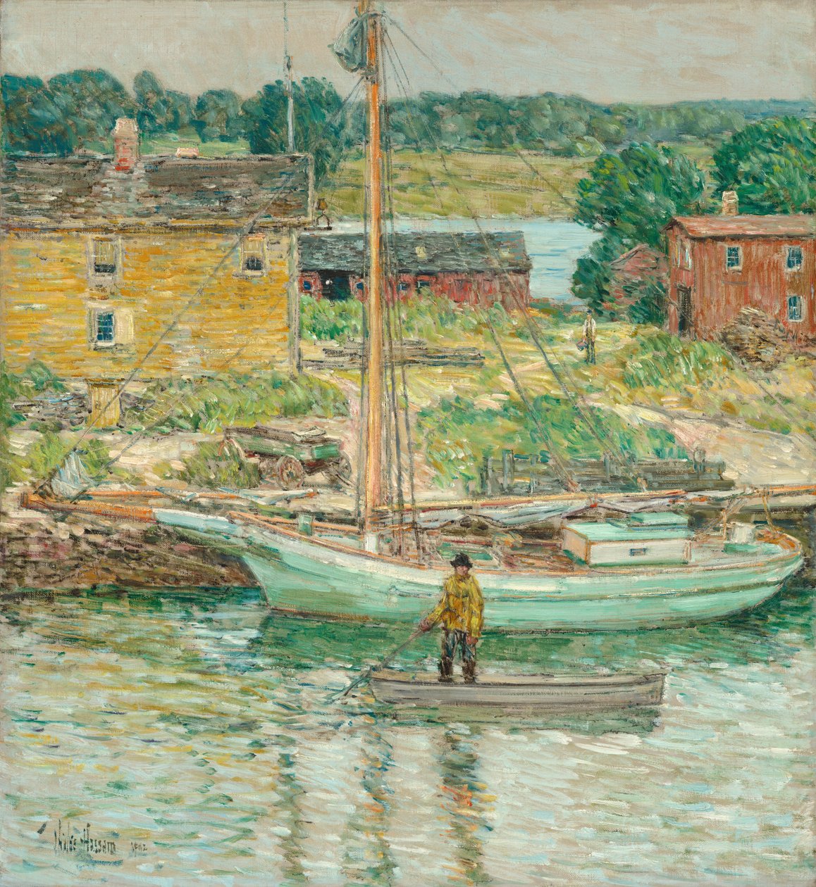 Oyster Sloop, Cos Cob door Childe Frederick Hassam