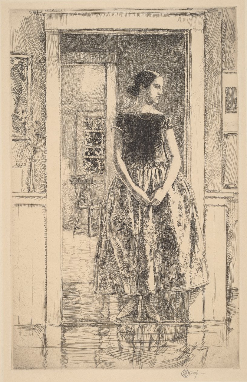 Meisje in een moderne jurk door Childe Hassam