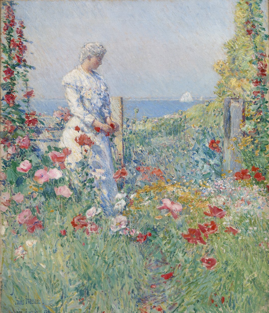 In de tuin (Celia Thaxter in haar tuin) door Childe Hassam