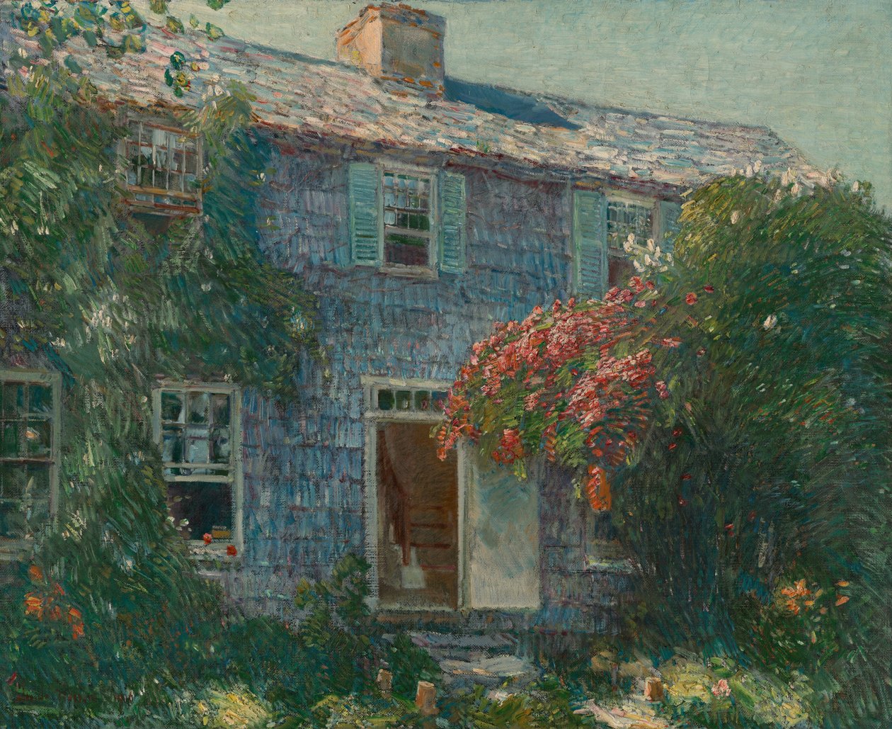 Oud huis in East Hampton door Childe Hassam