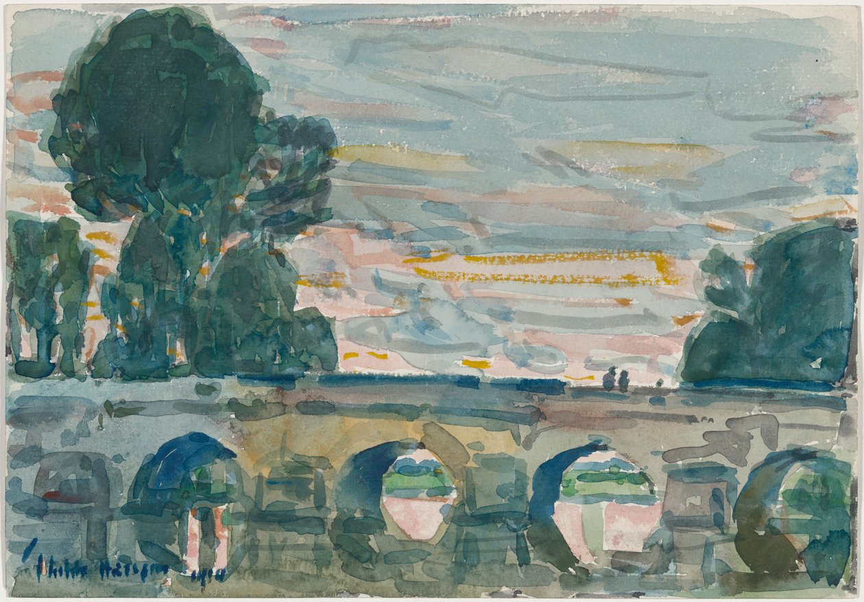 De brug bij Grez, recto door Childe Hassam