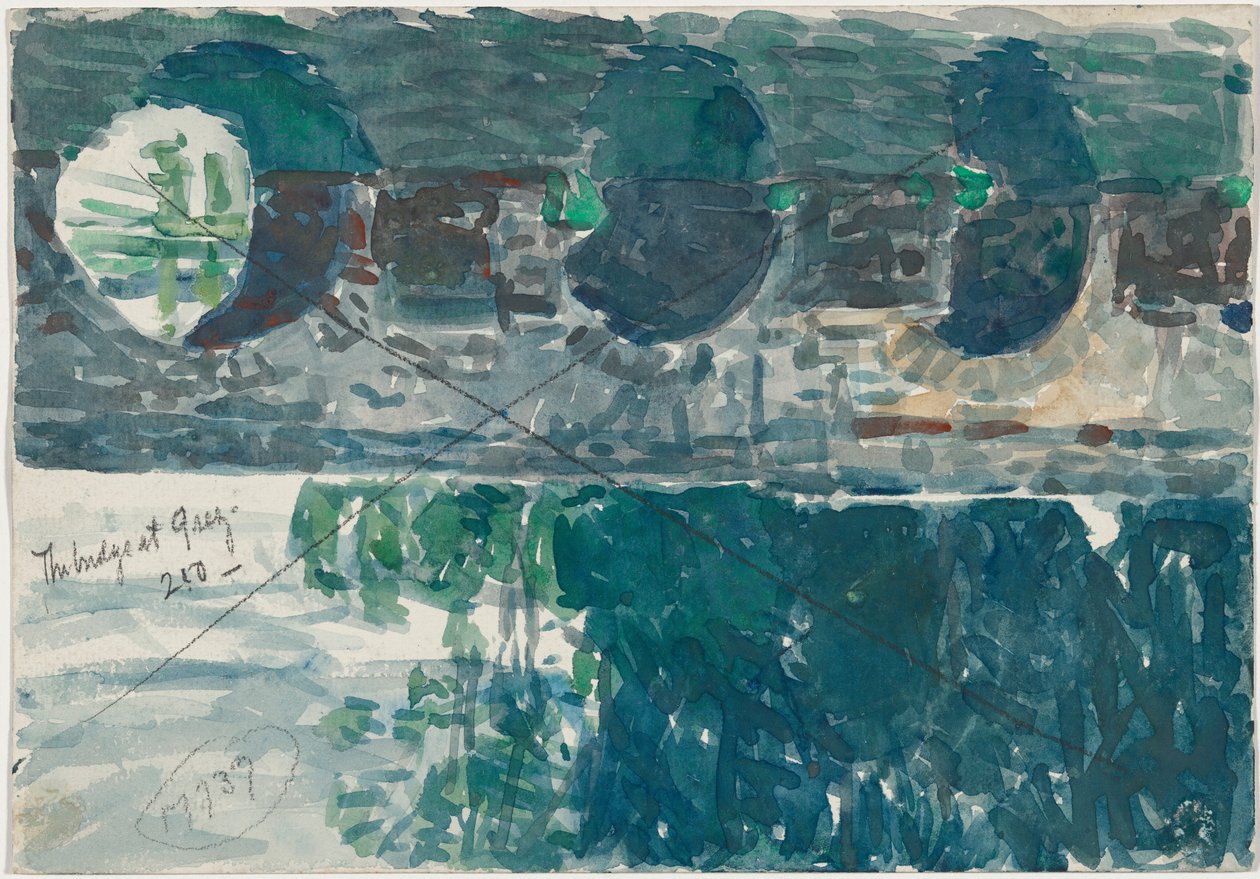 De brug bij Grez [verso] door Childe Hassam