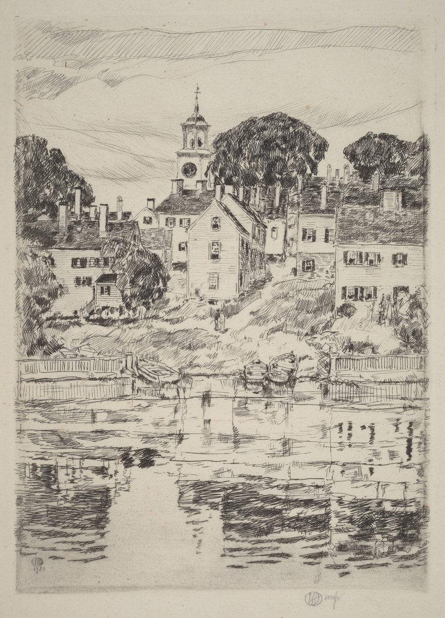 De kerktoren, Portsmouth door Childe Hassam