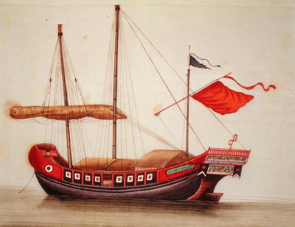Inscheping van een zeilboot, Qianlong-periode door Chinese School