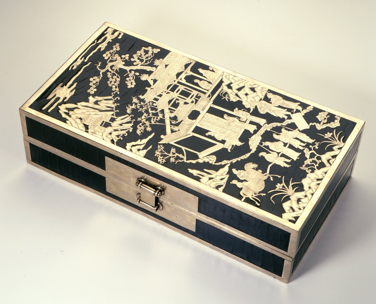Document- of huwelijkskist, met figuren in een berglandschap, Wan Li periode 1573-1619 door Chinese School Chinese School