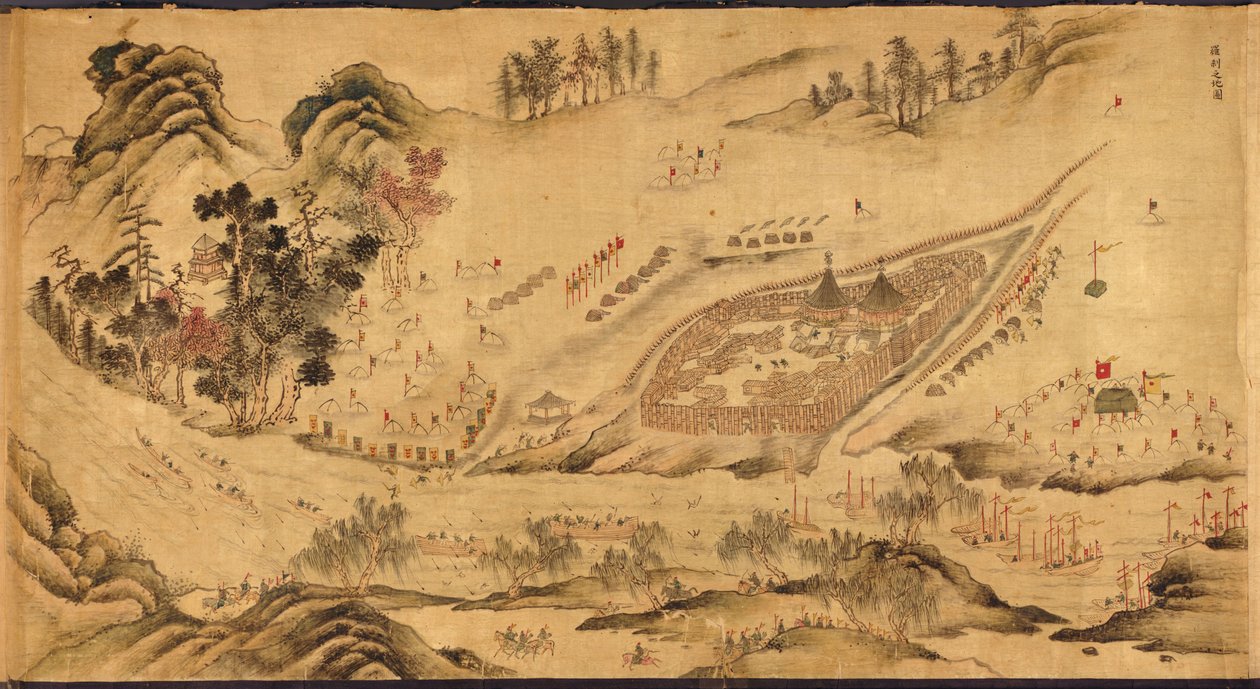 Kaart met een Russisch kamp in Oost-Siberië, 1689-1722 door Chinese Master