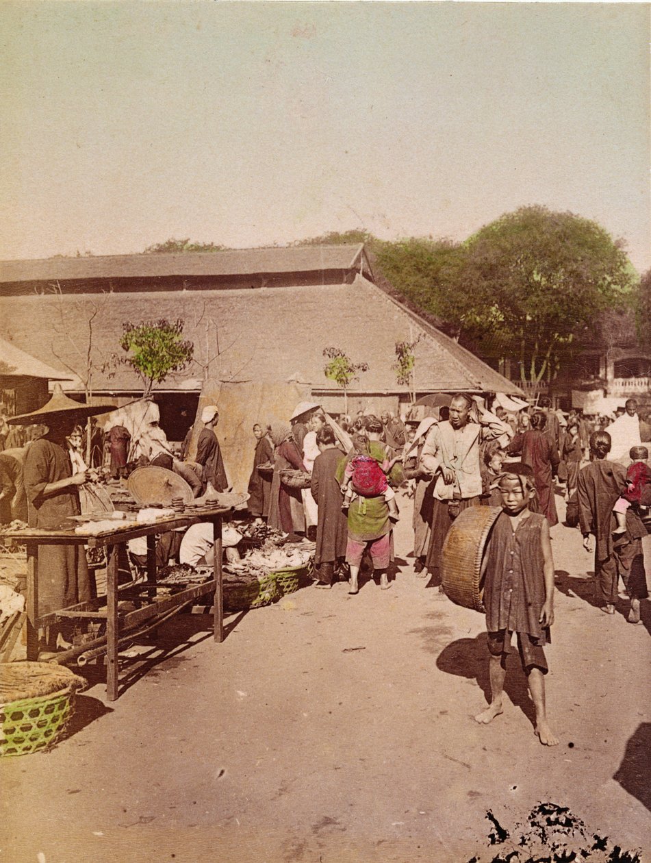 Een markt in Tonkin, ca. 1899-1900 door Chinese School