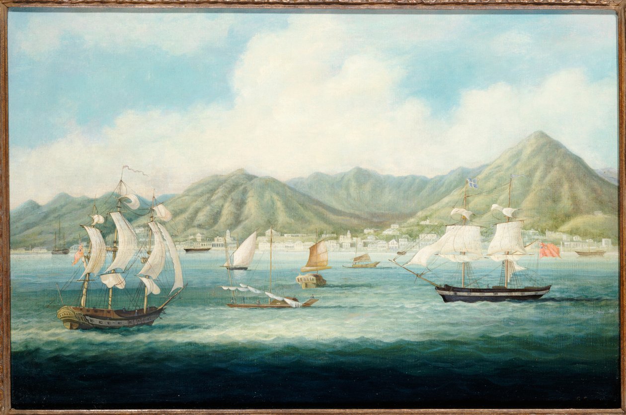 Een uitzicht op Victoria, Hong Kong met Britse schepen en andere vaartuigen, ca. 1850 door Chinese School