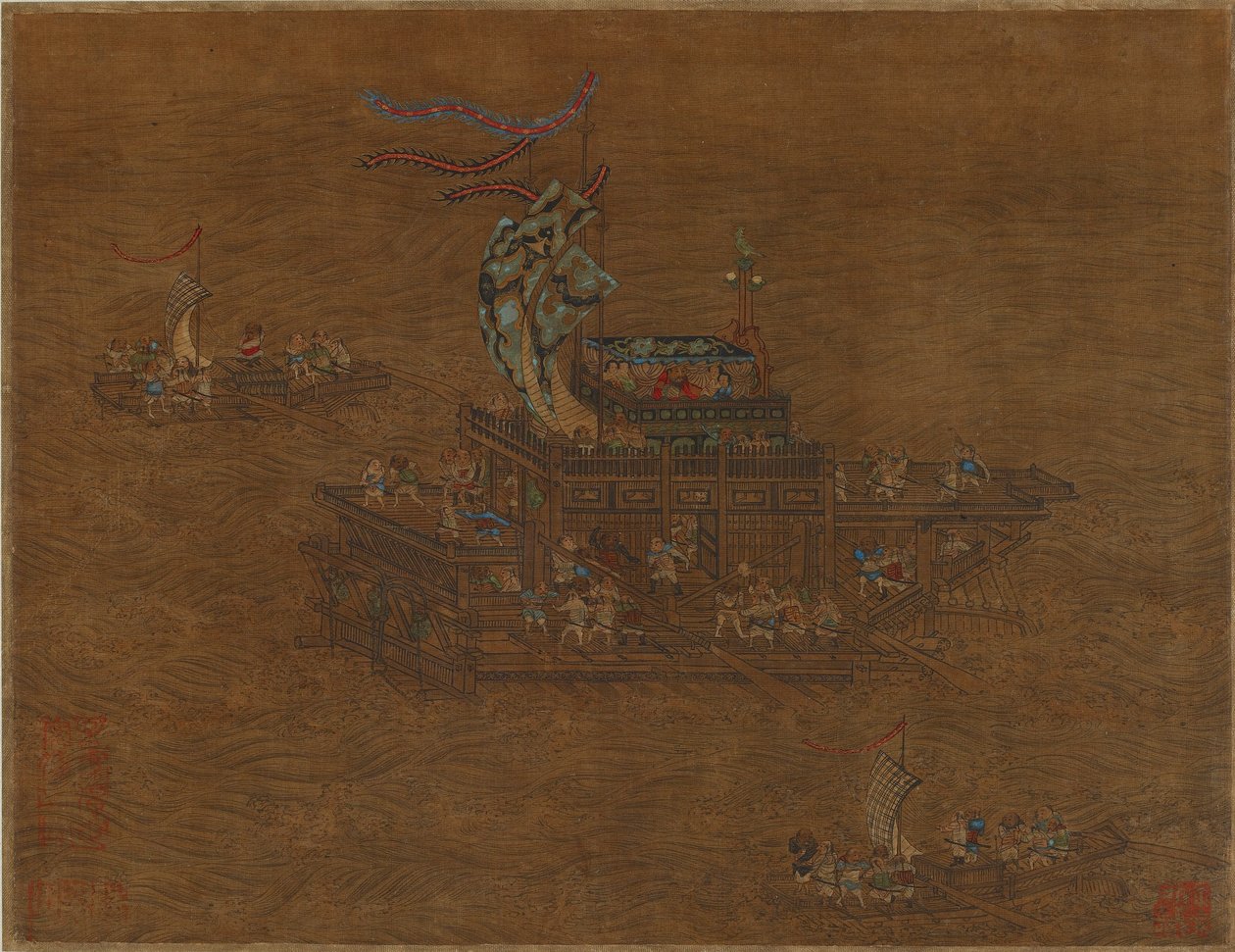 Een koninklijke prauw op zee, Ming of Qing-dynastie door Chinese School