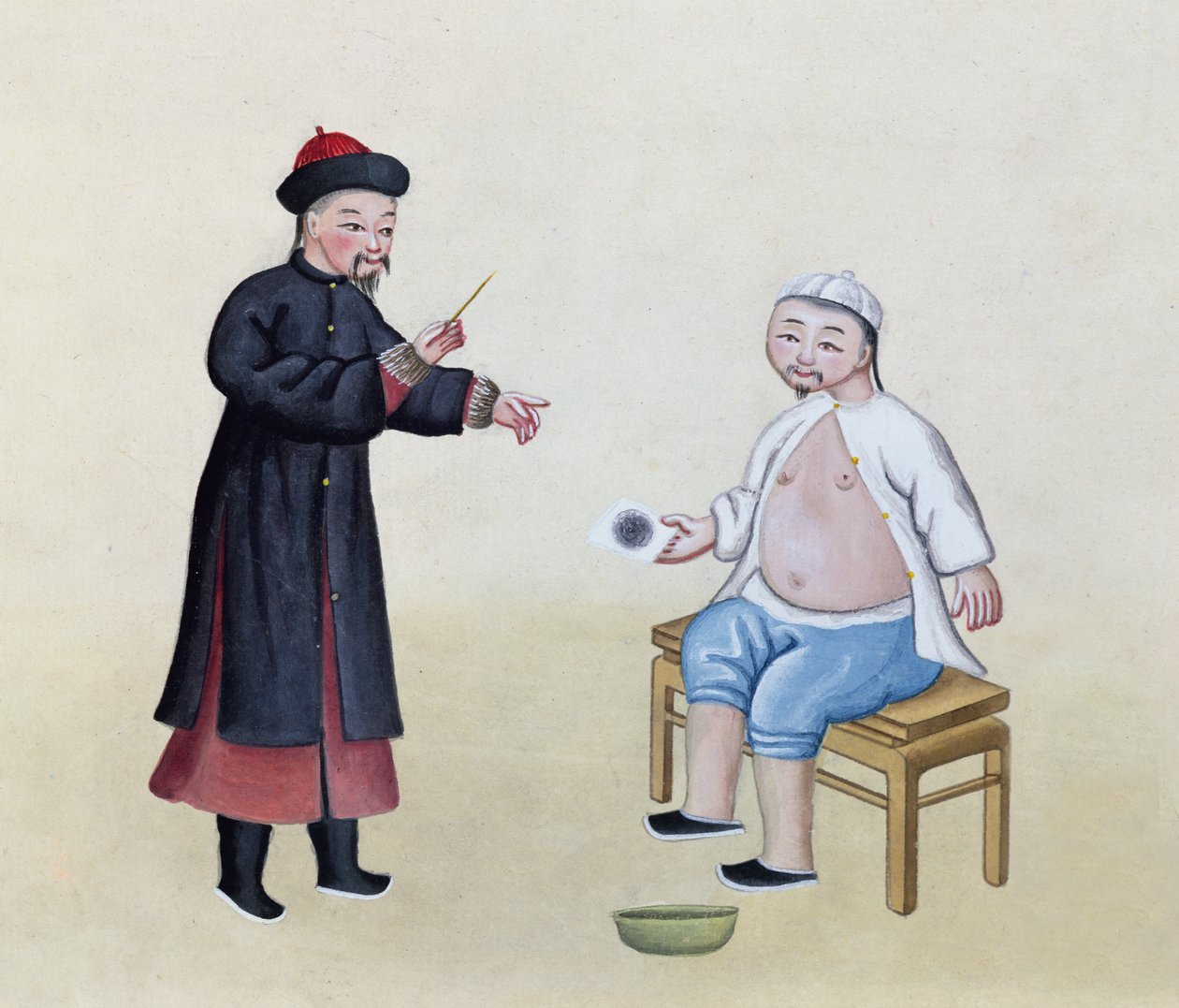 Een acupuncturist met zijn patiënt, c.1785 (wc op papier) door Chinese School